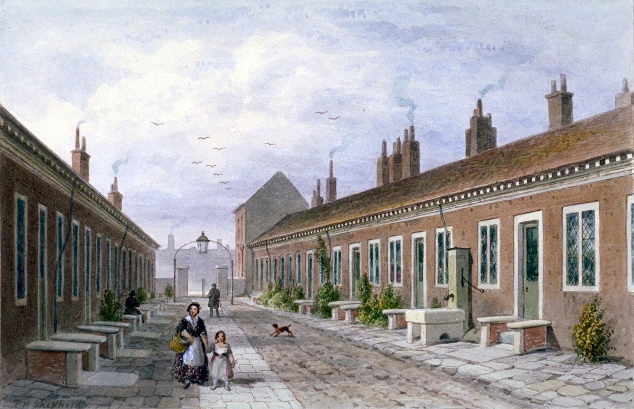 Almshouses de Skinners, Mile End Road, Stepney, Londres, c1840 de Thomas Hosmer Shepherd