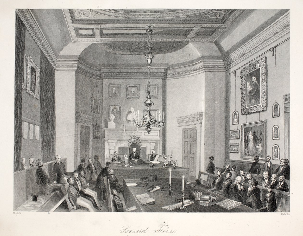 Somerset House, do pub "London Interiors with Costumes and Ceremonies". Joseph Mead, Londres, c.1843 (gravura em aço) de Thomas Hosmer Shepherd