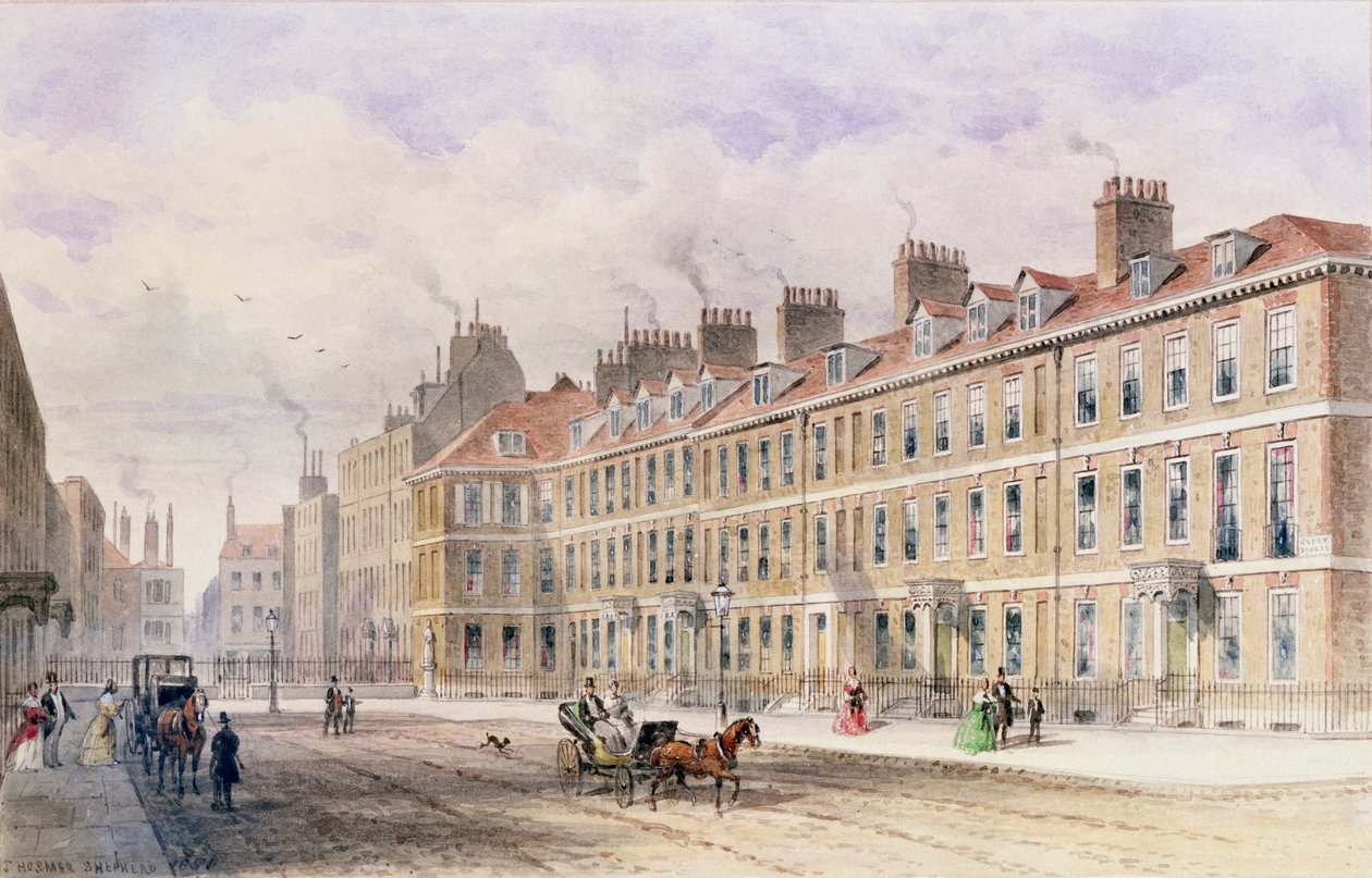 Lado Sul da Praça da Rainha, 1851 de Thomas Hosmer Shepherd