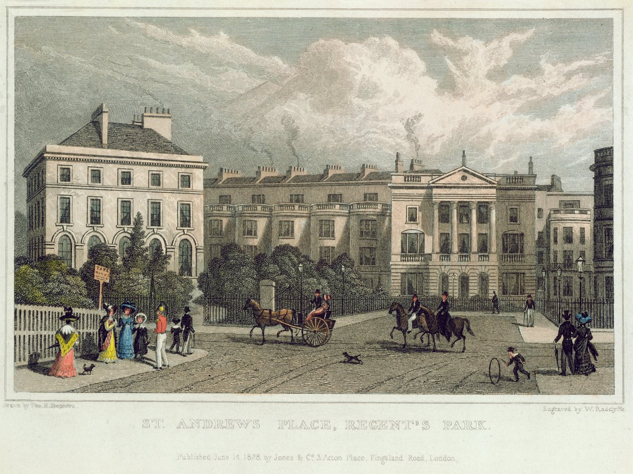 St. Andrews Place, Regents Park, 1828 (gravura a cores) de Thomas Hosmer Shepherd