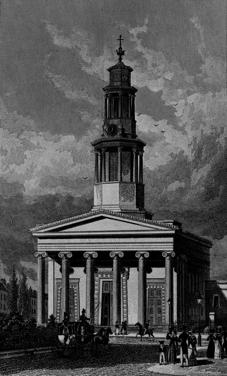 Igreja de St. Pancrass, West Front, gravada por James Tingle 1827 de Thomas Hosmer Shepherd