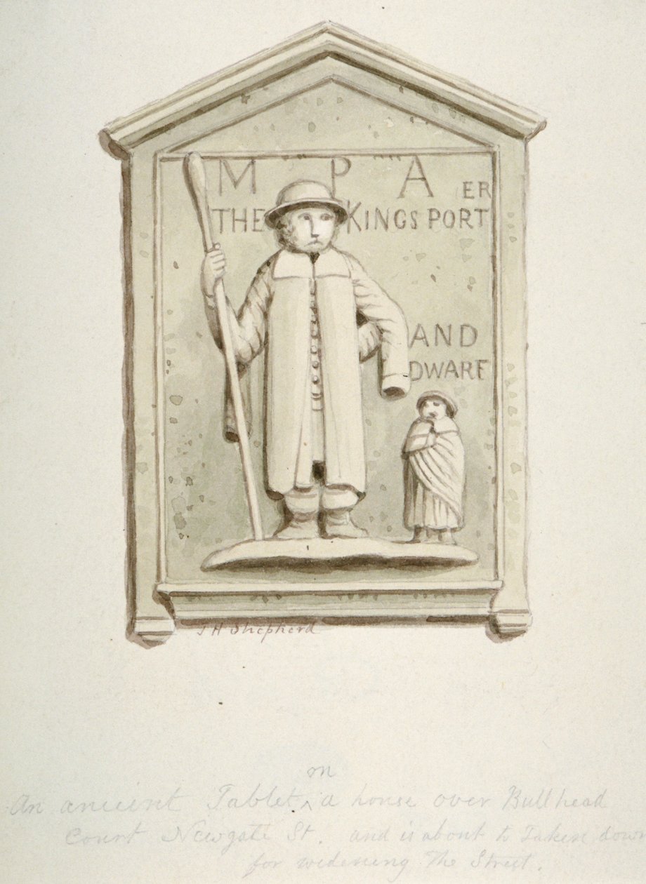 Tablet em uma casa sobre Bull Head Court, Newgate Street, City of London, 1840 de Thomas Hosmer Shepherd
