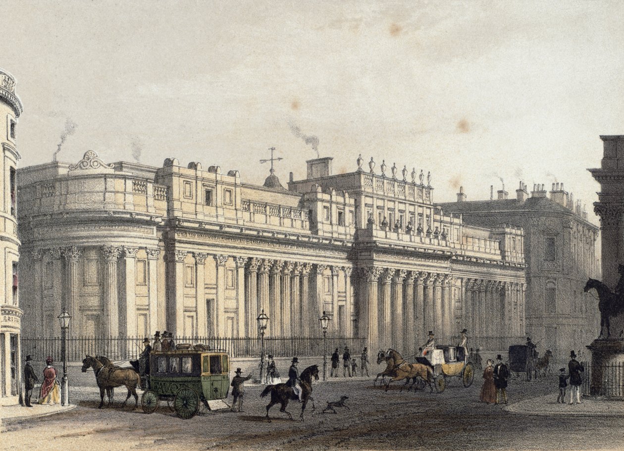 O Banco da Inglaterra, gravado por Louis-Jules Arnout (1814-68), pub. 1854 por E. Gambart und Co. (litografia) de Thomas Hosmer Shepherd