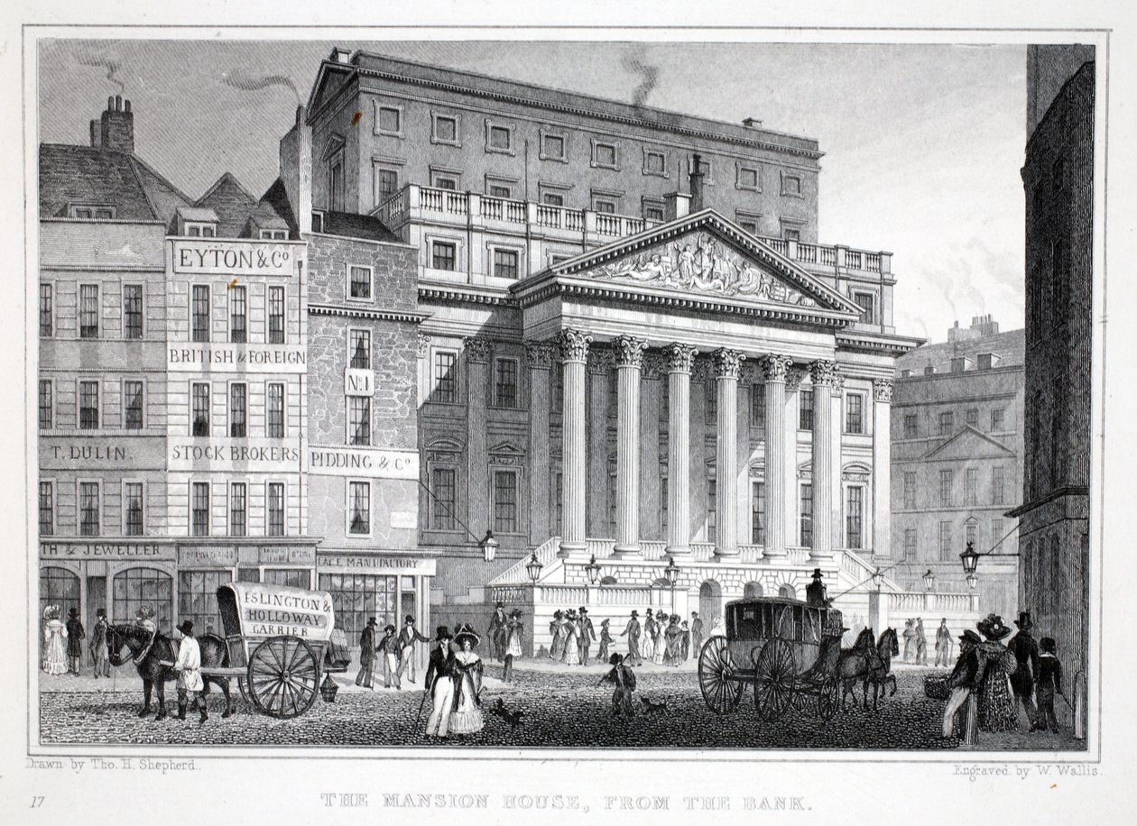 The Mansion House, do pub "London and its Environs in the 19th Century". Jones und Co., 1827-1829 de Thomas Hosmer Shepherd