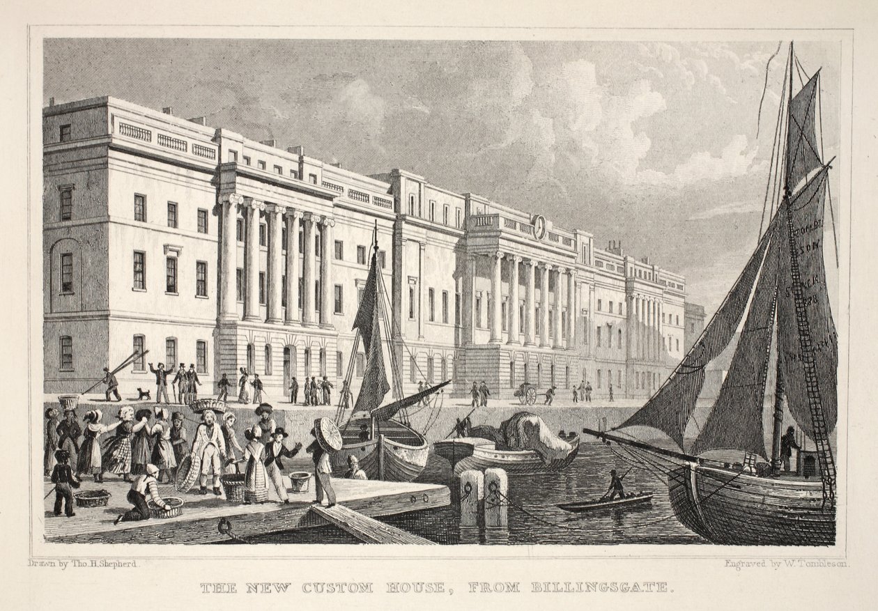 A New Custom House, do Billingsgate, do pub "London and its Environs in the 19th Century". Jones und Co., 1827-1829 de Thomas Hosmer Shepherd