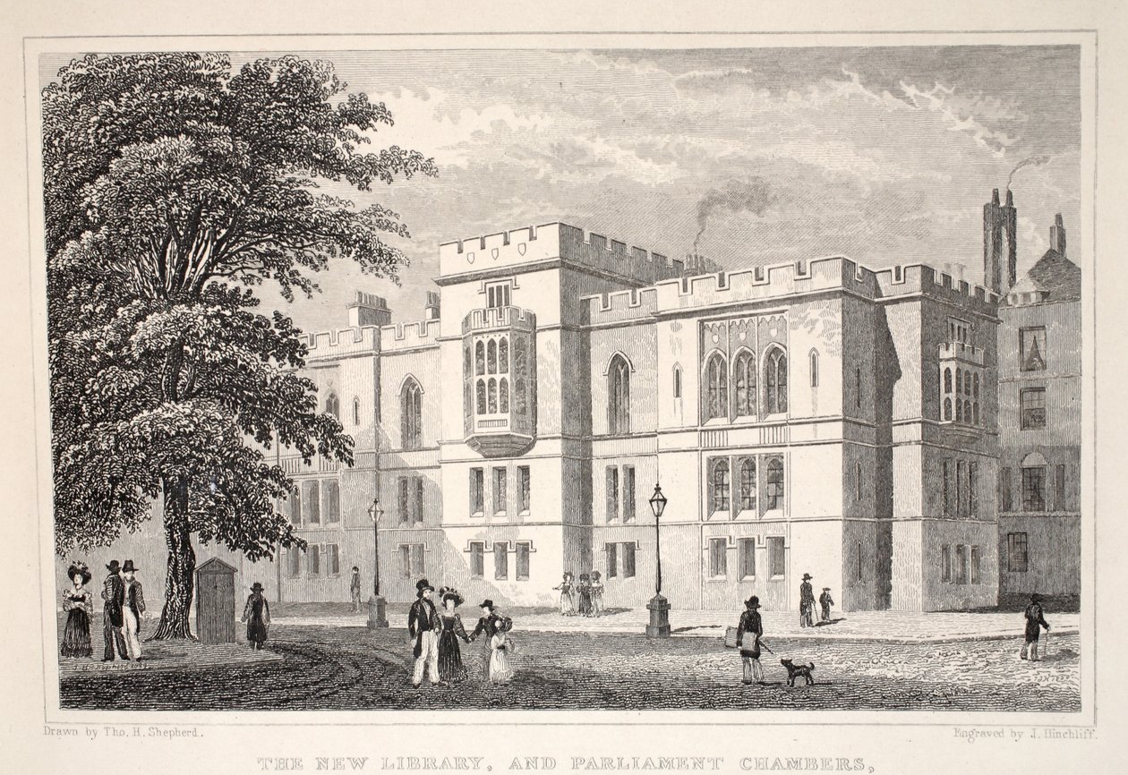 The New Library, e Parliament Chambers, do pub "London and its Environs in the 19th Century". Jones und Co., 1827-1829 de Thomas Hosmer Shepherd