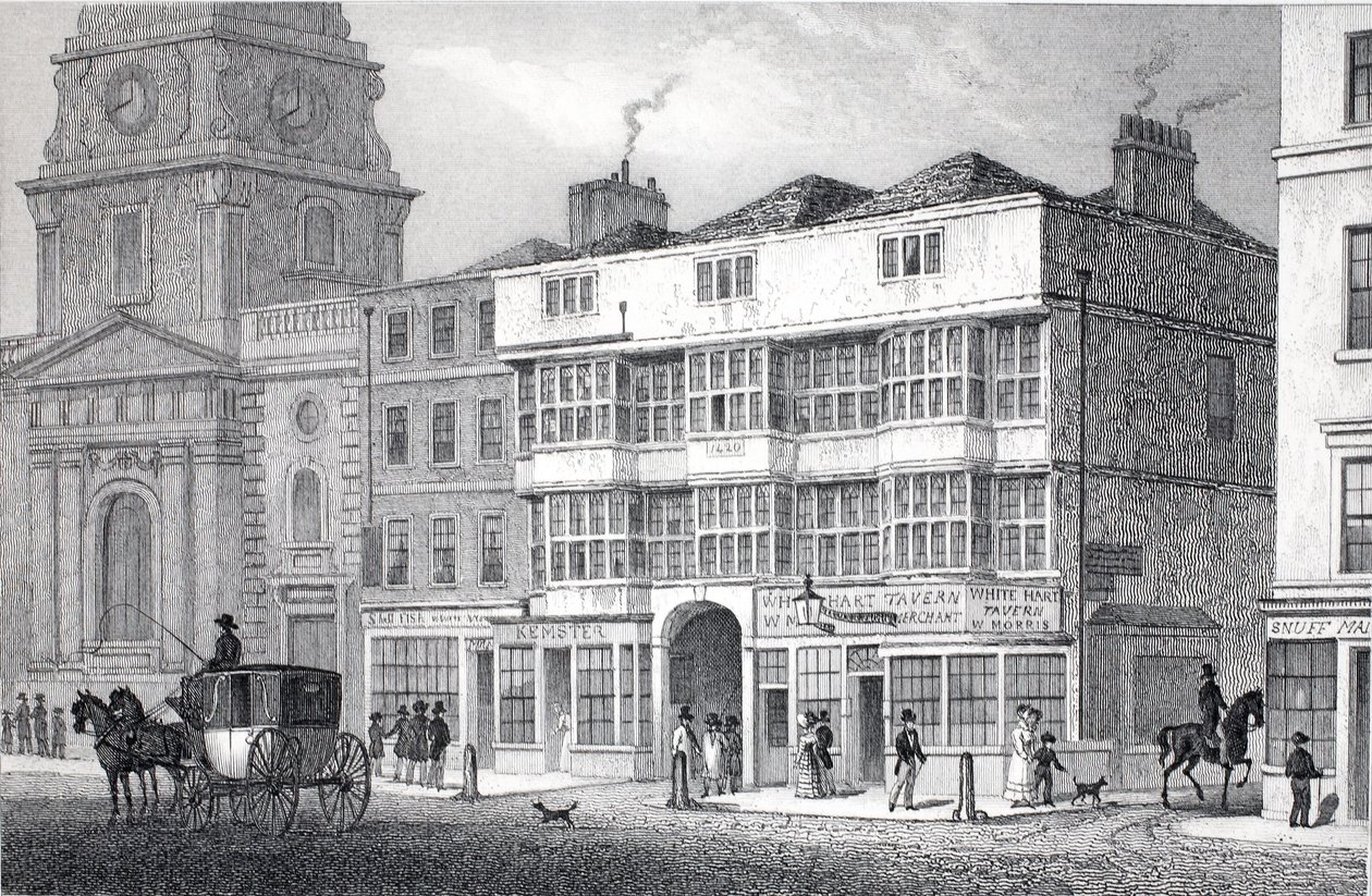 A Old White Hart Tavern, na Bishopsgate Street, do pub "Londres e seus arredores no século XIX". Jones und Co., 1827-1829 de Thomas Hosmer Shepherd