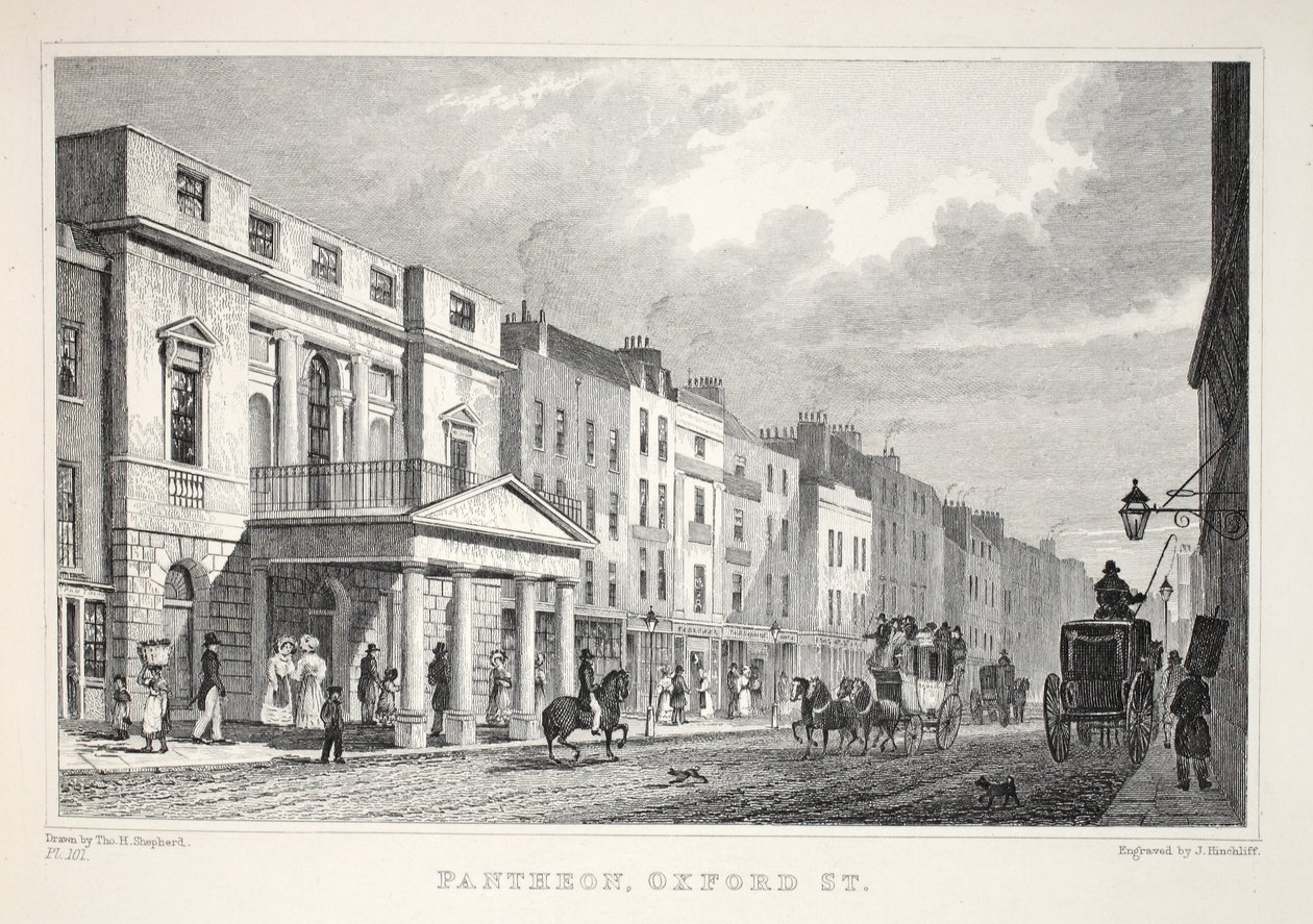 O Pantheon, Oxford Street, do pub "London and its Environs in the 19th Century". Jones und Co., 1827-1829 de Thomas Hosmer Shepherd