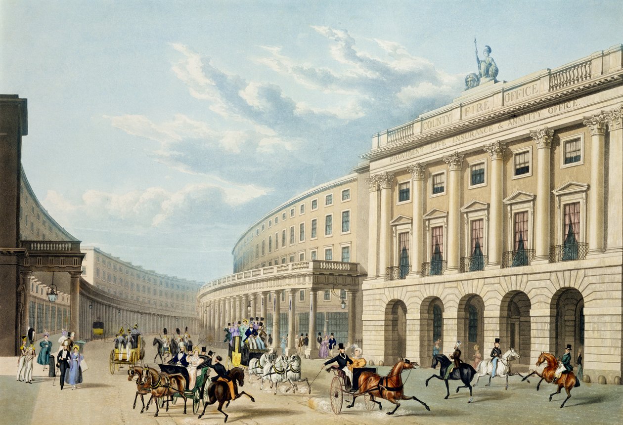 The Quadrant, Regent Street, de Piccadilly Circus, publicado por Ackermann, c.1835-50 (colorido aquatint) (ver também 105298) de Thomas Hosmer Shepherd