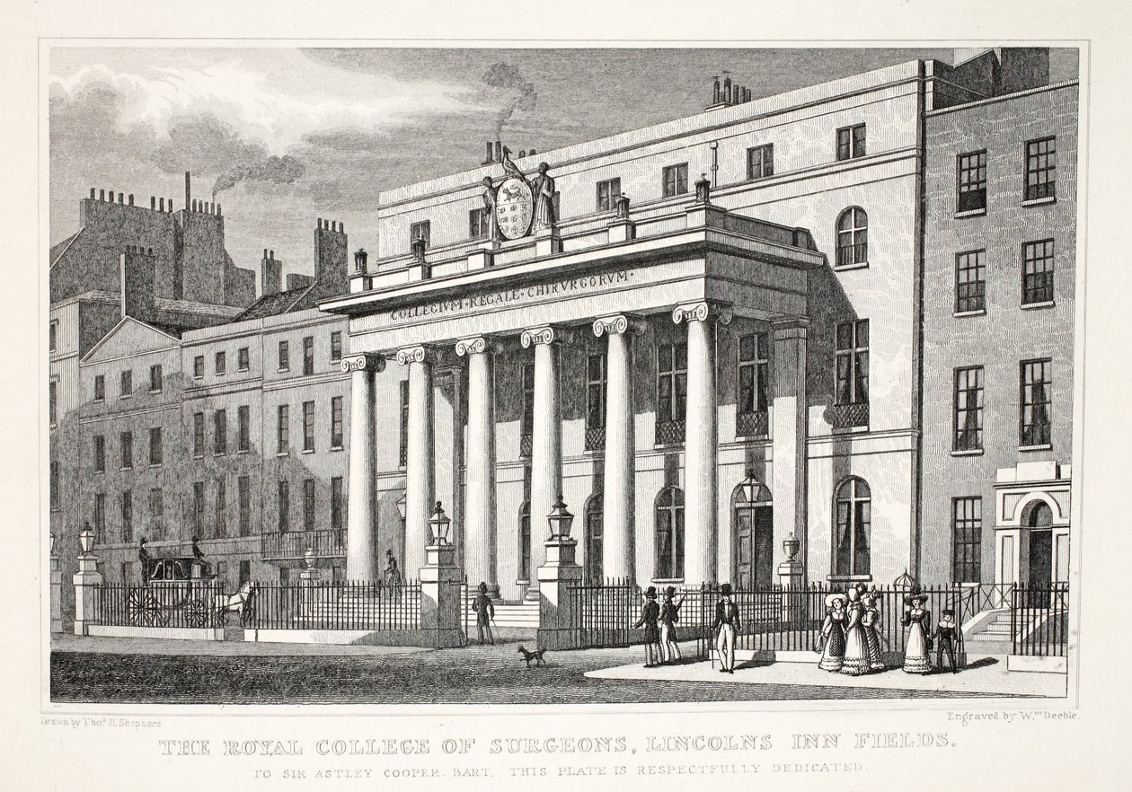O Colégio Real de Cirurgiões, Lincoln&39;s Inn Fields, do pub "London and its Environs in the 19th Century". Jones und Co., 1827-1829 de Thomas Hosmer Shepherd