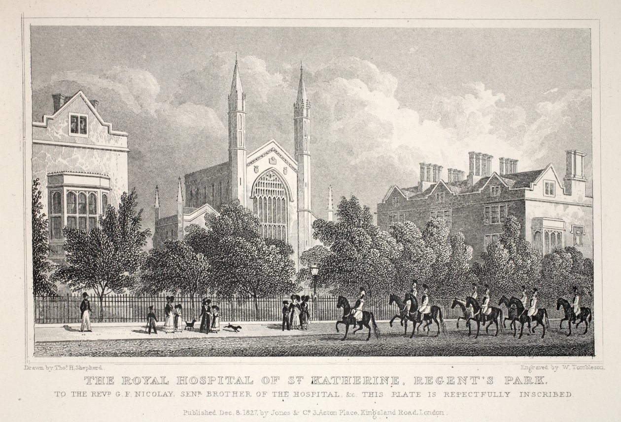 O Royal Hospital de St Katherine, Regent&39;s Park, do pub "London and its Environs in the 19th Century". Jones und Co., 1827-1829 de Thomas Hosmer Shepherd