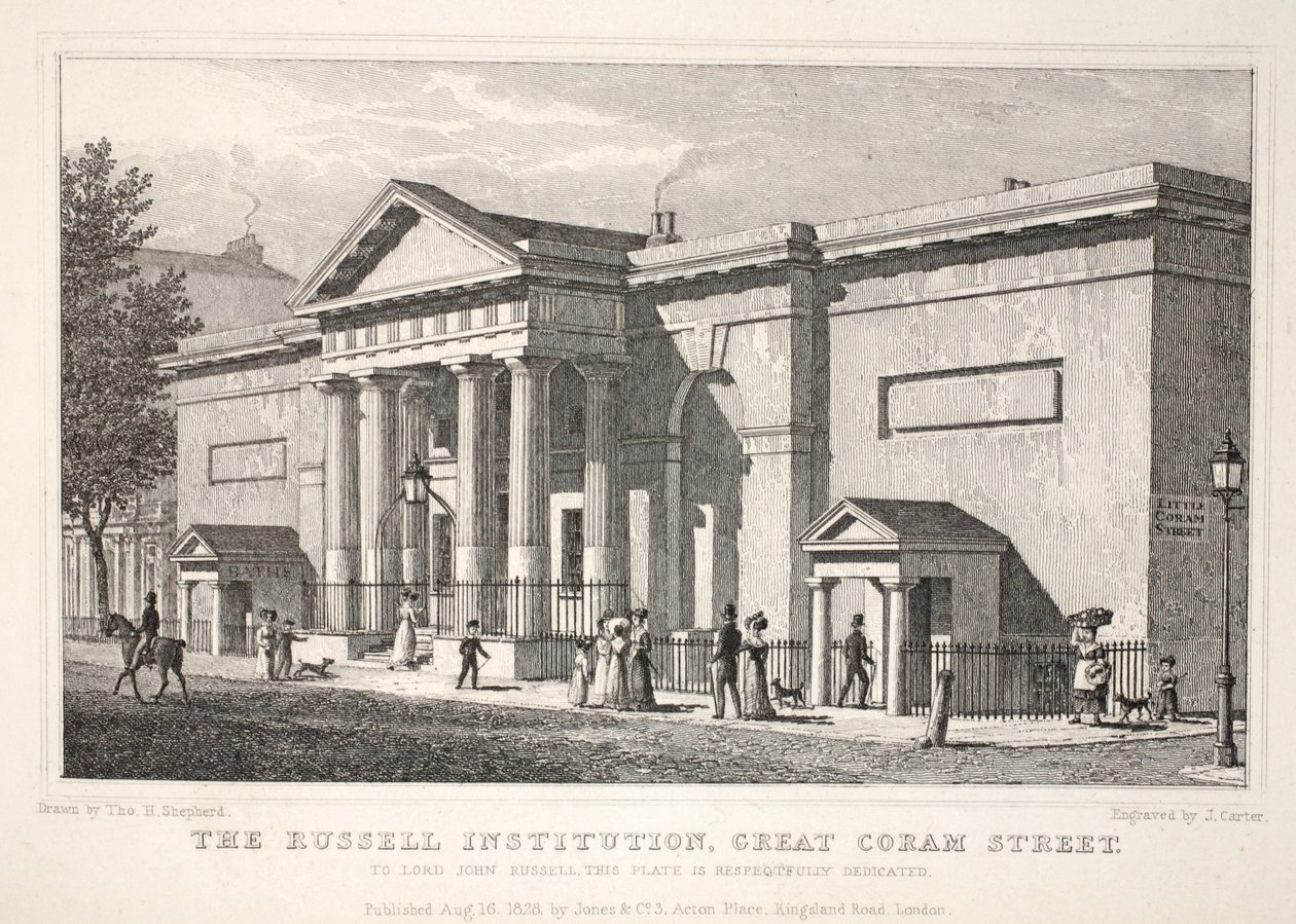 A Russell Institution, Great Coram Street, do pub "London and its Environs in the 19th Century". Jones und Co., 1827-1829 de Thomas Hosmer Shepherd