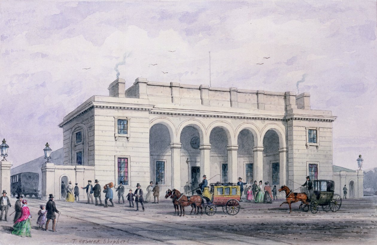 A estação de trem South-Western em Nine Elms Vauxhall, 1856 de Thomas Hosmer Shepherd