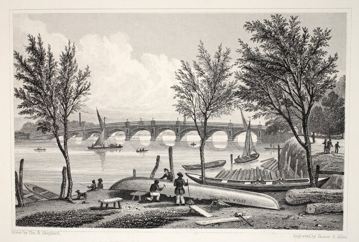 Vauxhall Bridge do Millbank, do pub "London and its Environs in the 19th Century". Jones und Co., 1827-1829 de Thomas Hosmer Shepherd