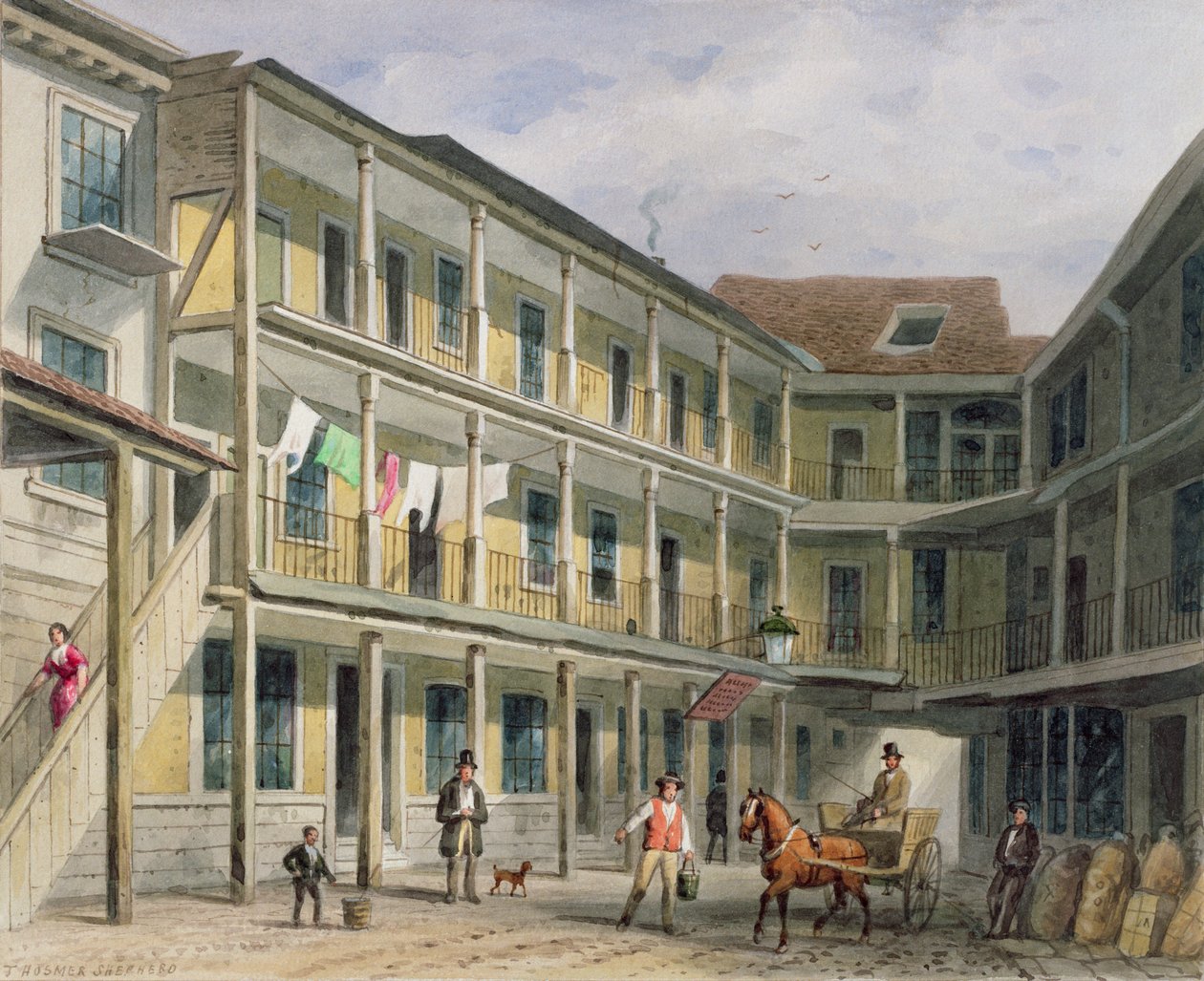 Vista do pátio Blue Boar Inn, no.30 Aldgate, c.1850 de Thomas Hosmer Shepherd