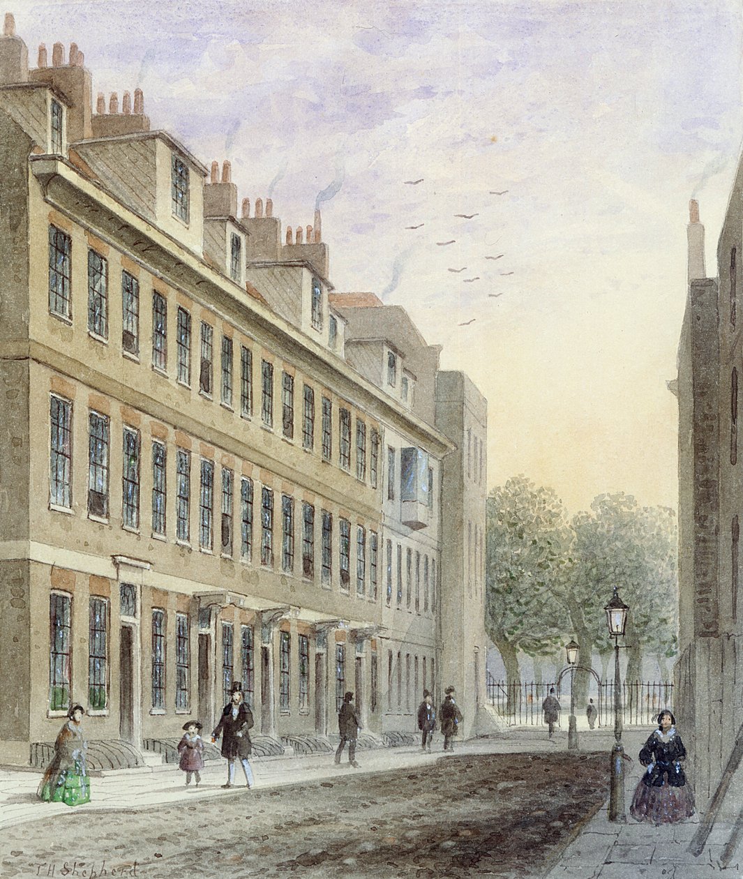 Vista da rua Fludyer, olhando para o parque de St. James, 1859 de Thomas Hosmer Shepherd