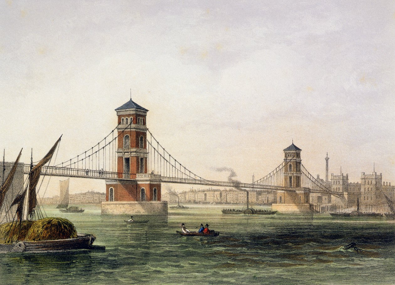 Vista da Ponte Hungerford do Leste, gravada por Jean Jacottet (1806-c.43) 1854 de Thomas Hosmer Shepherd