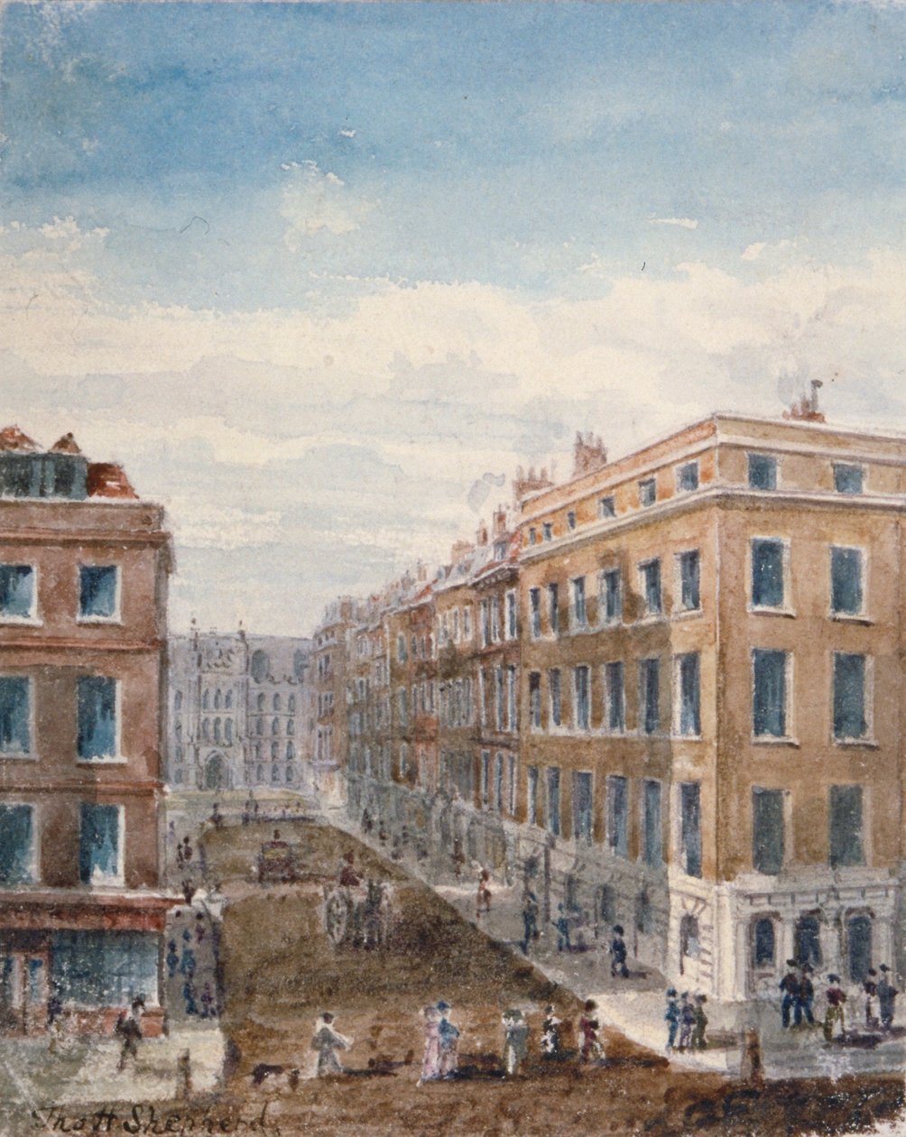 Vista da King Street, olhando para norte de Cheapside até Guildhall, City of London, 1840 de Thomas Hosmer Shepherd