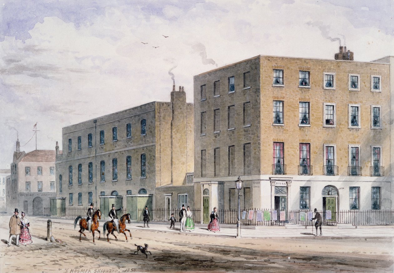 Vista da Praça Soho e da Capela Católica, 1850 de Thomas Hosmer Shepherd