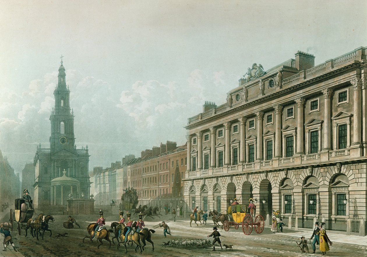 Vista da Casa de Somerset, da Strand, gravada por J. Bluck (fl.1791-1831), pub. 1819 por "Repository of Arts" de Ackermann (aquatint) de Thomas Hosmer Shepherd