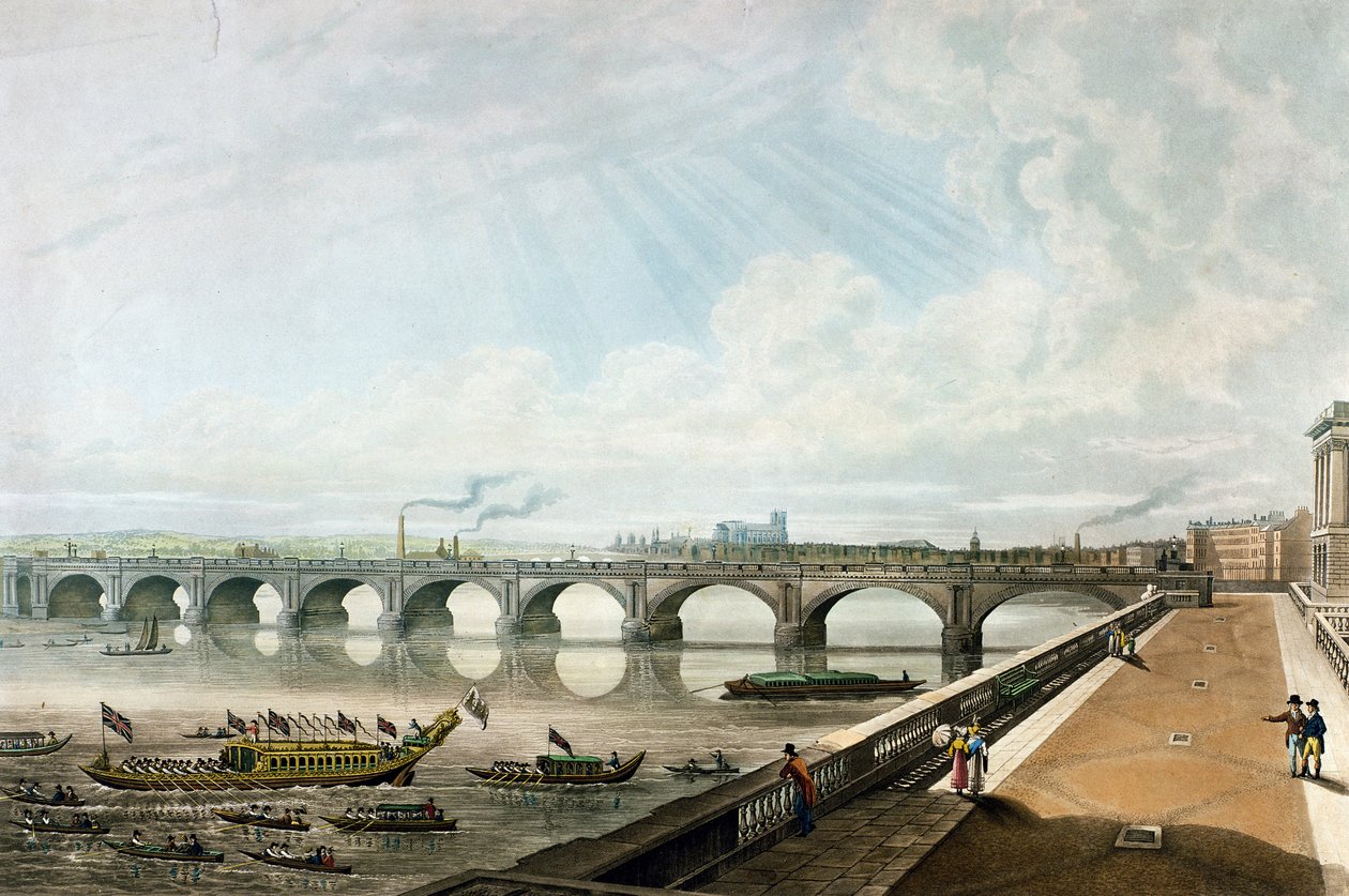 Vista da ponte de Waterloo do East End de Somerset House Terrace de Thomas Hosmer Shepherd