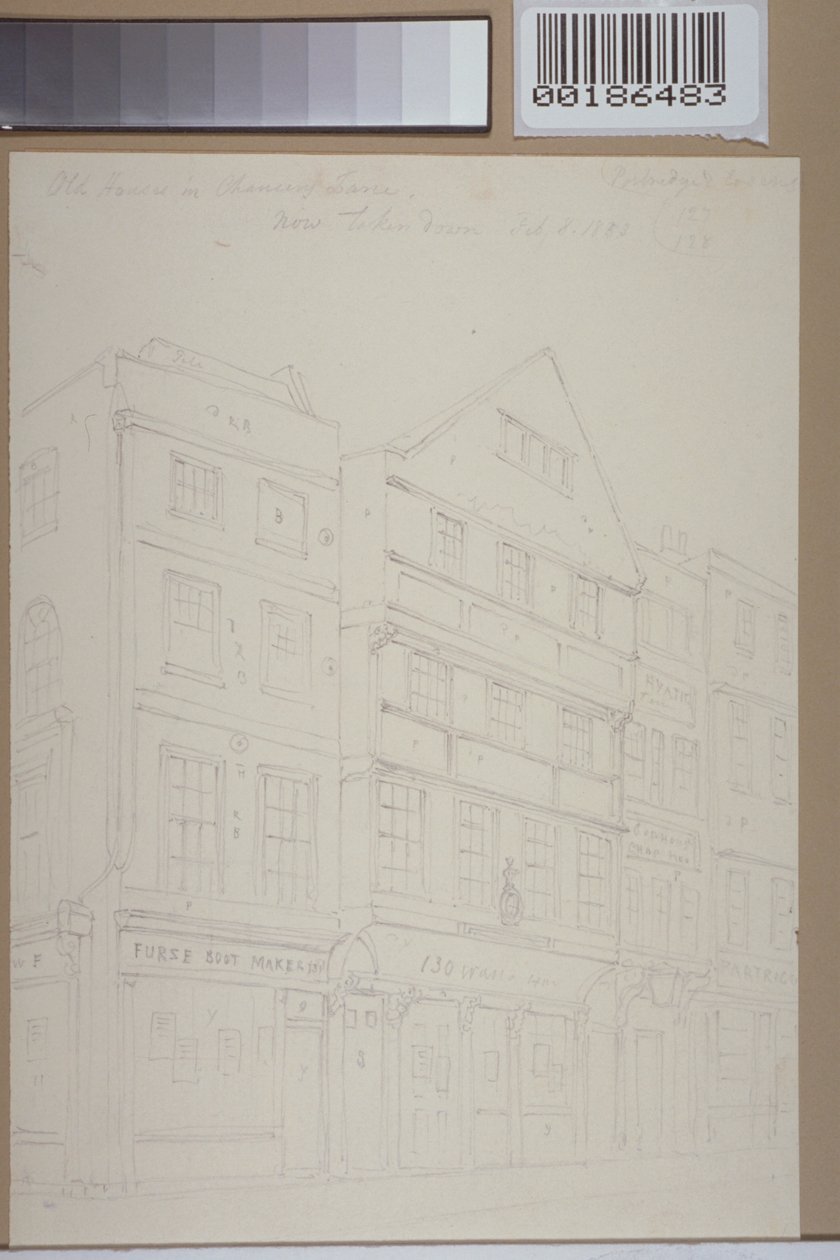 Vista de casas antigas em Chancery Lane, 1853 de Thomas Hosmer Shepherd