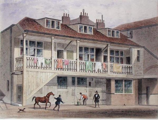 Vista do Black Lion Inn, Whitefriars Street, c.1855 (aquarela sobre papel) de Thomas Hosmer Shepherd