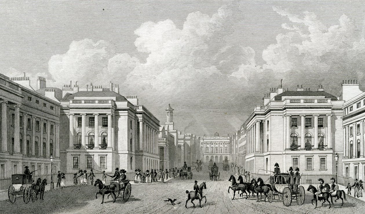 Waterloo Place e parte de Regent Street, pub.1828 de Thomas Hosmer Shepherd