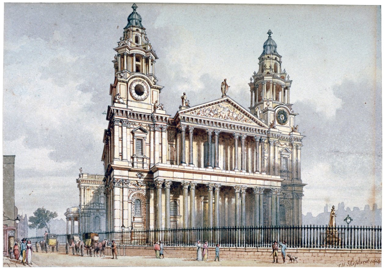 Frente oeste da Catedral de São Paulo, Cidade de Londres, 1814. de Thomas Hosmer Shepherd