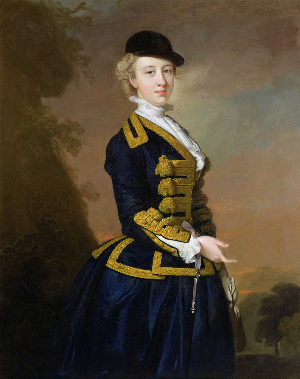 Retrato de Nancy Fortesque vestindo um hábito de equitação azul-escuro (óleo sobre tela) de Thomas Hudson