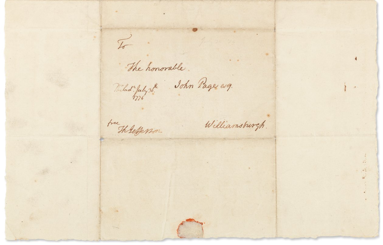 Carta autografada para John Page, Filadélfia, 30 de julho de 1776 (caneta e tinta no papel) de Thomas Jefferson