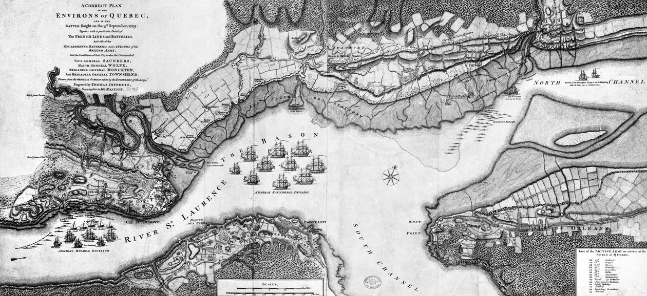 Um plano correto dos arredores de Quebec e da batalha travada em 13 de setembro de 1759 de Thomas Jefferys