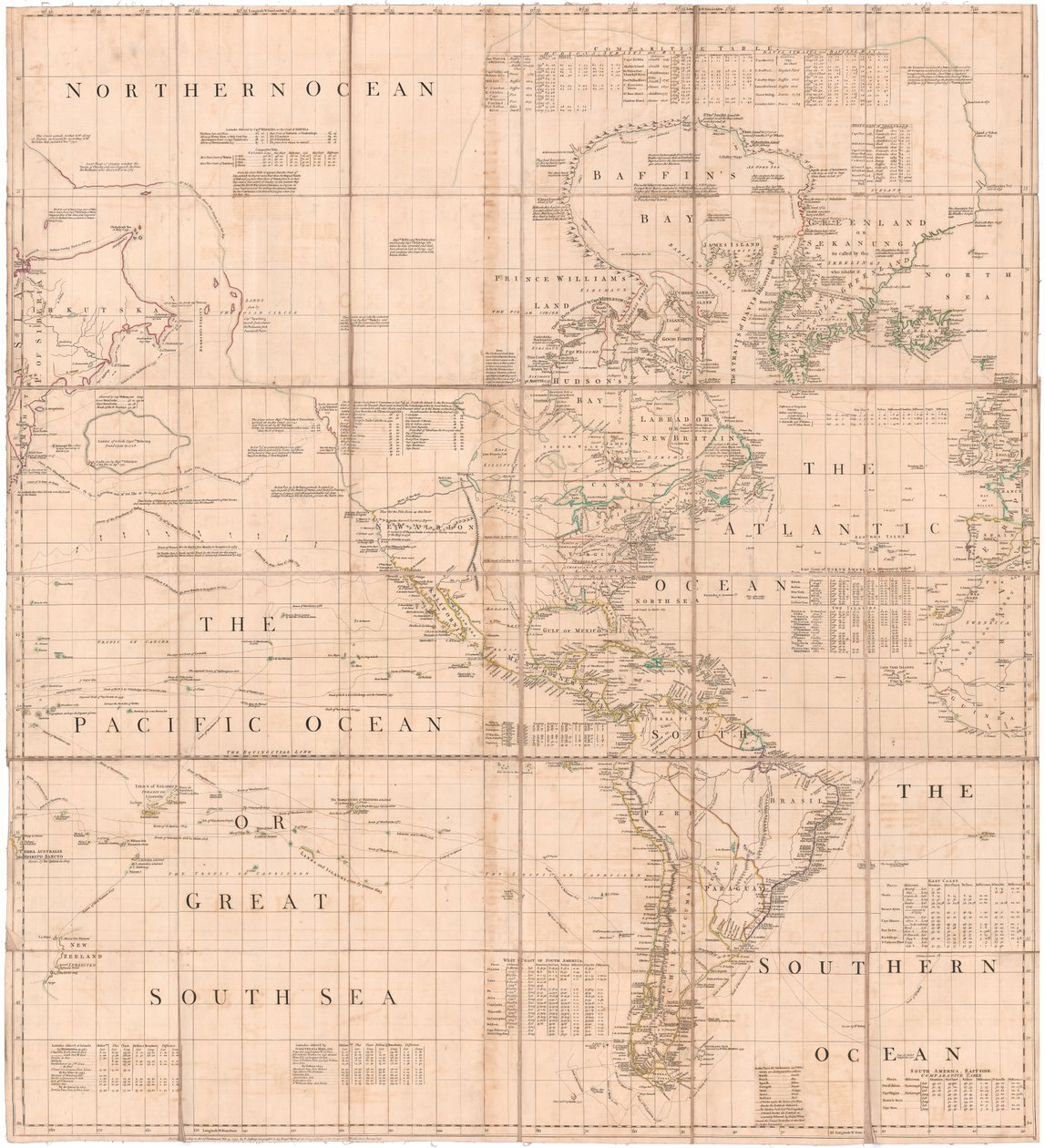 Um mapa do Atlântico-Pacífico por Jefferys de Thomas Jefferys