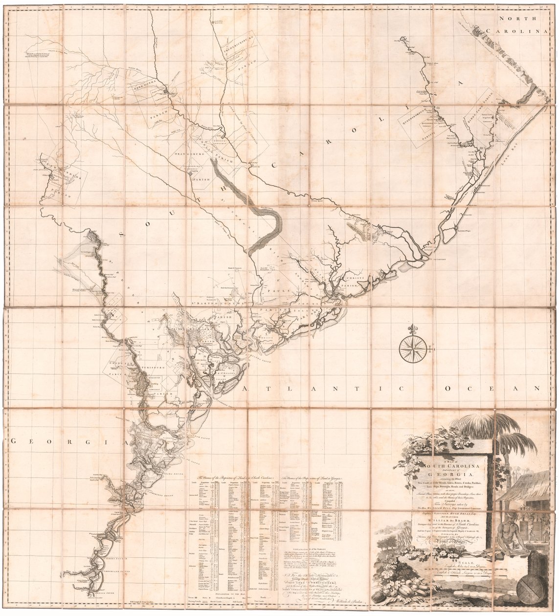 Um mapa da Carolina do Sul e uma parte da Geórgia por De Brahm de Thomas Jefferys