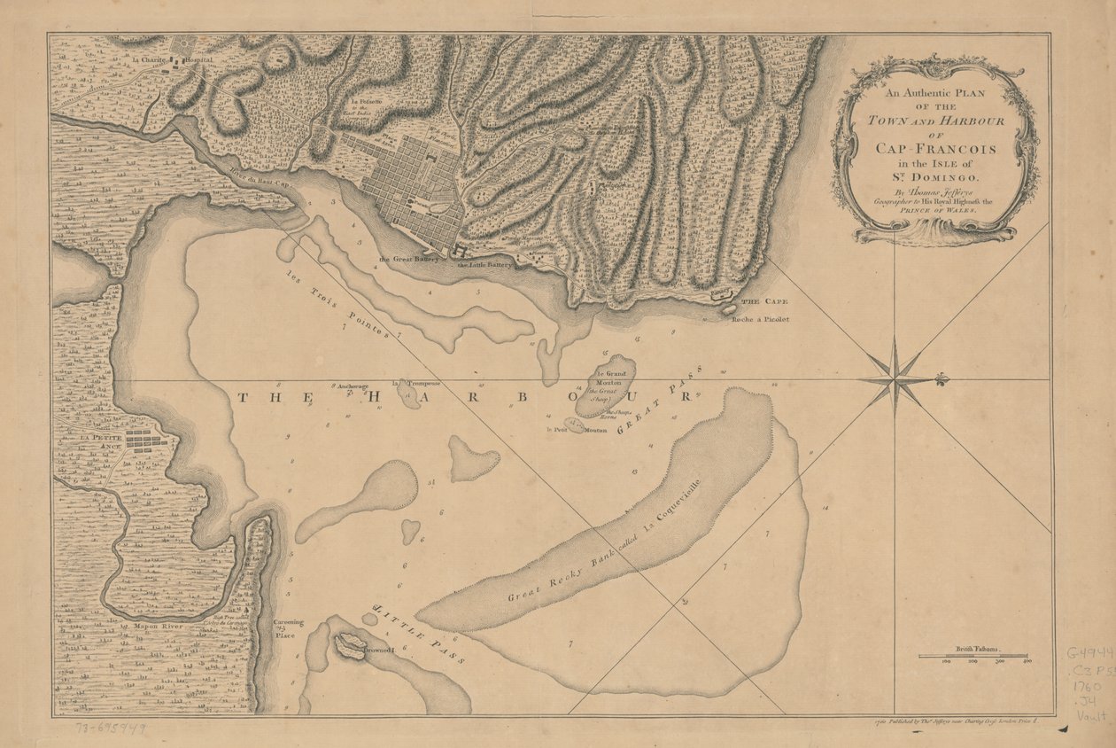 Uma planta autêntica da cidade e do porto de Cap-François, na ilha de São Domingos. LOC 73695949 de Thomas Jefferys