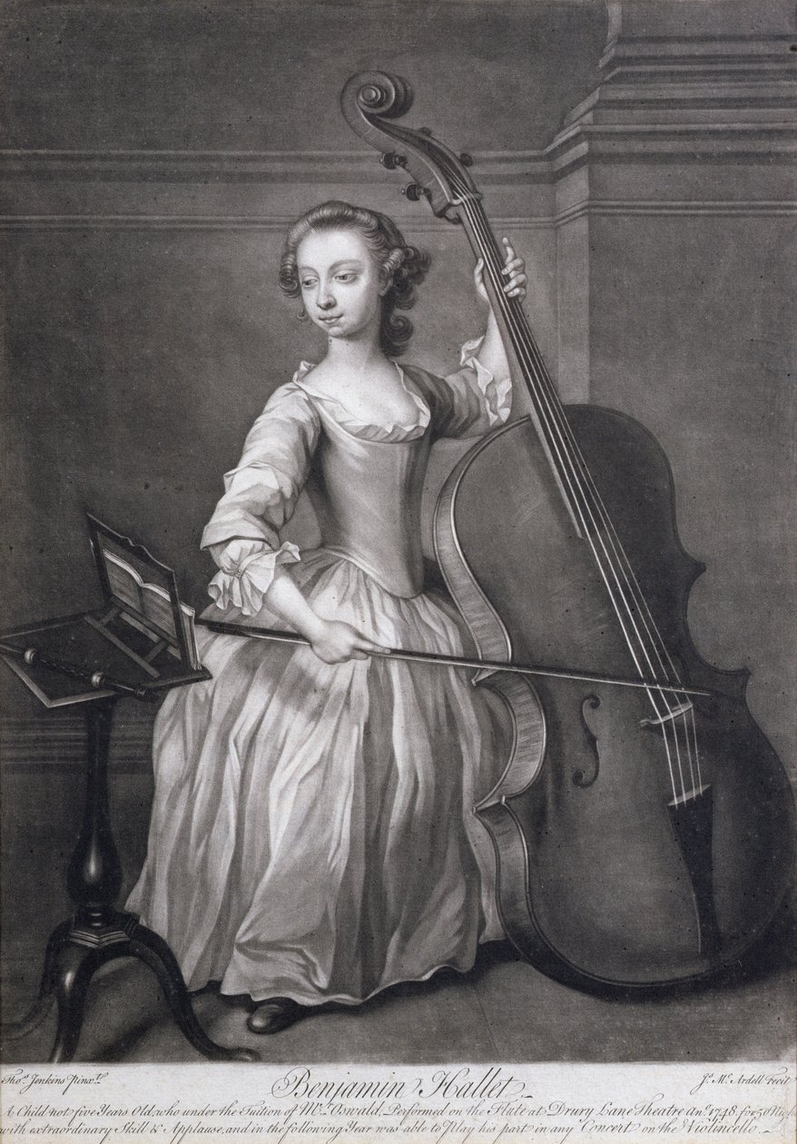 Retrato de Benjamin Hallet tocando violino, gravado por James McArdell (c.1729-65), c.1749 de Thomas Jenkins