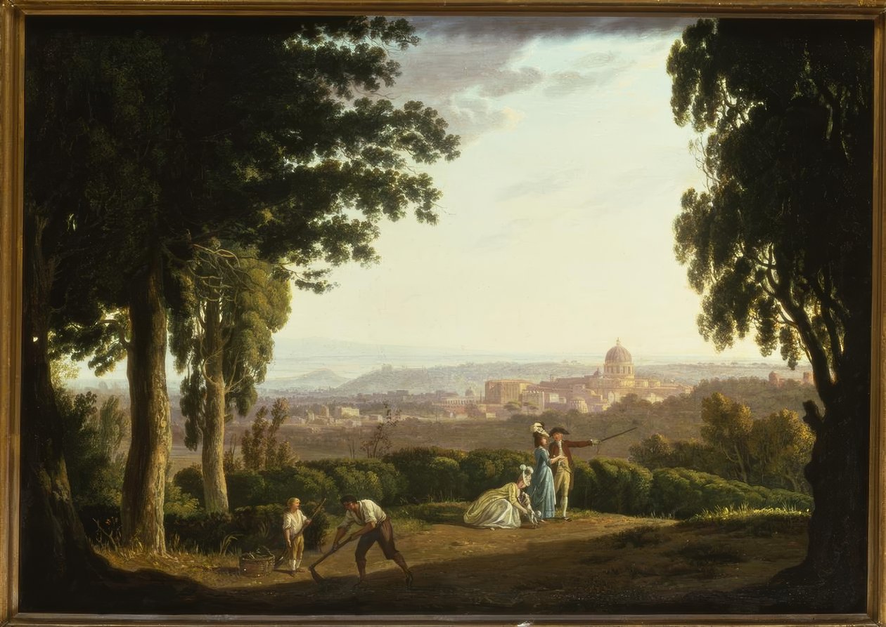 “Figuras elegantes na encosta de uma colina com uma vista distante de Roma” de Thomas Jones