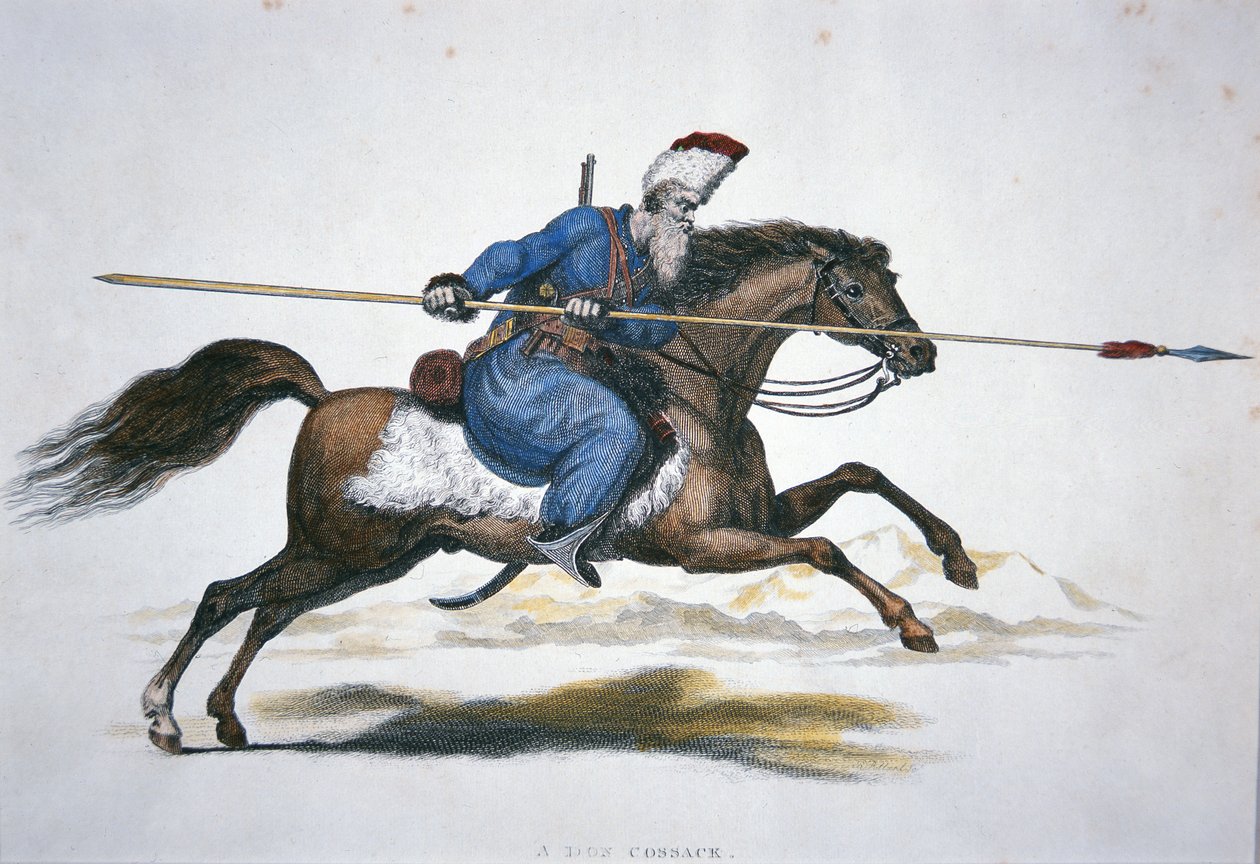 Russo Don Cossack, c.1820 (aguarela sobre papel) de Thomas Kelly