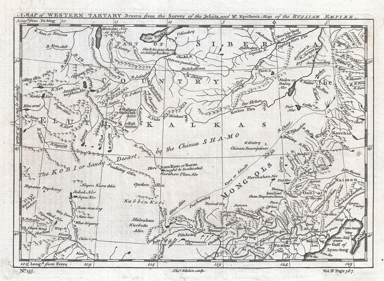 A Map of Western Tartary Drawned from the Survey of the Jesuits and Mr. Kyrillow