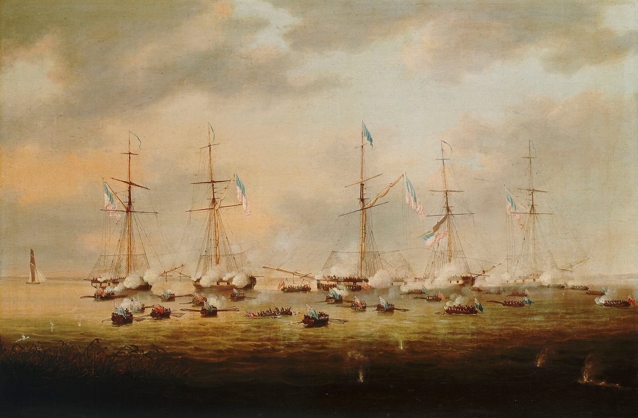 Canhoneiras britânicas e americanas em ação no Lago Borgne de Thomas L. Hornbrook