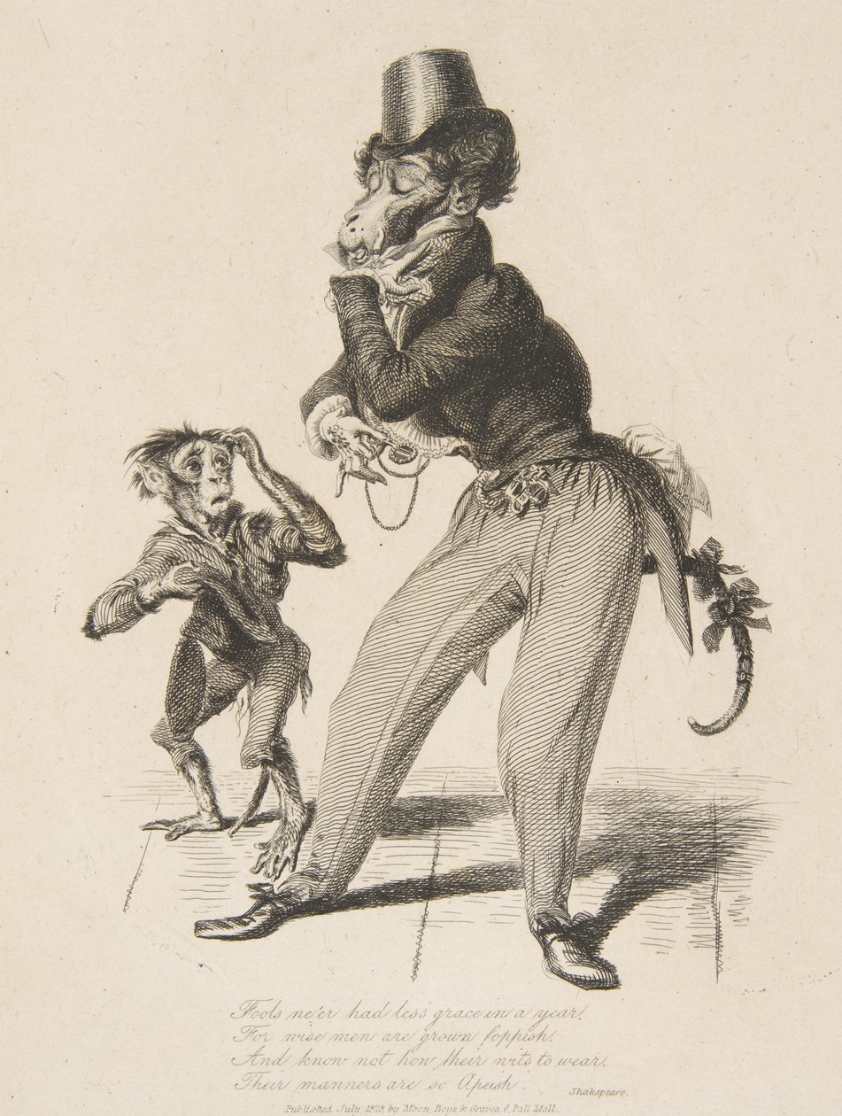 Monkey Dandy, de Monkey-ana, ou Men in Miniature, julho de 1828., julho de 1828. de Thomas Landseer
