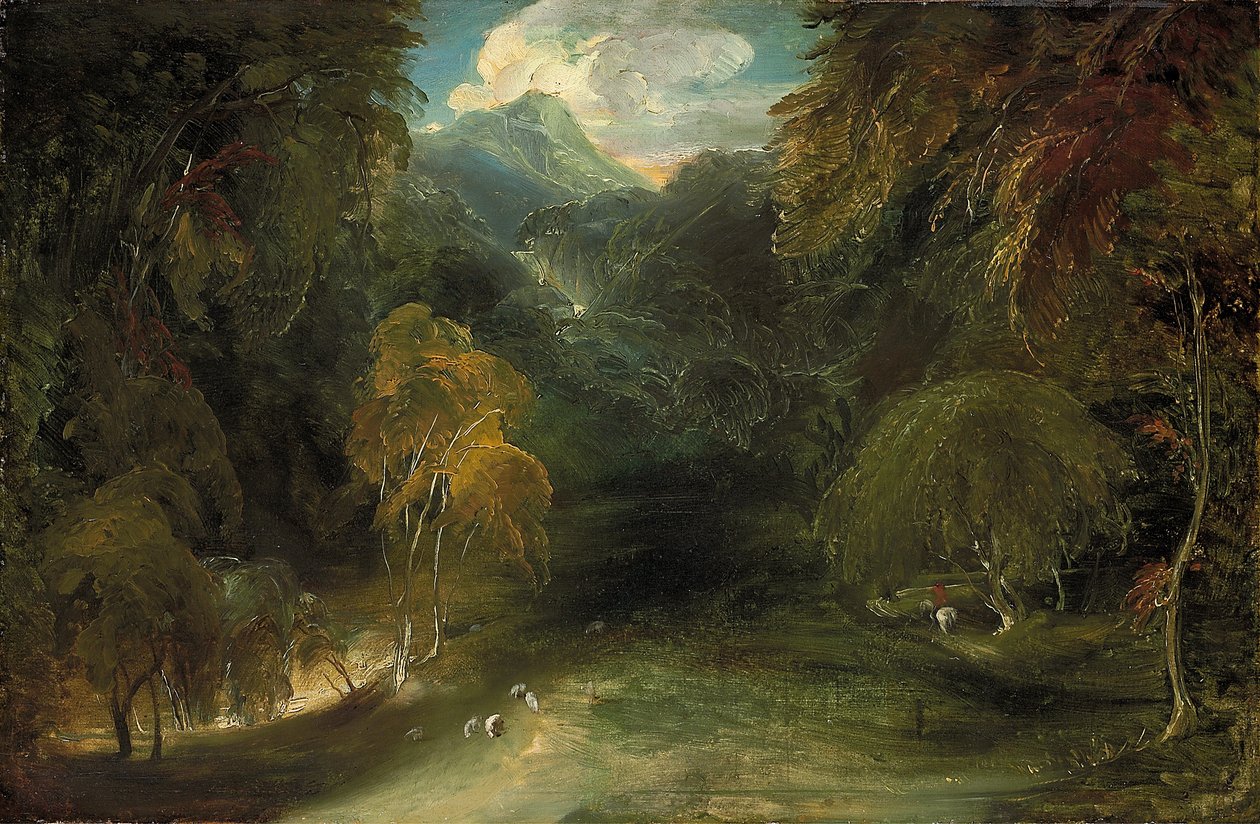 A View of Dovedale olhando para Thorpe Cloud (óleo sobre papel, colocado sobre tela) de Thomas Lawrence