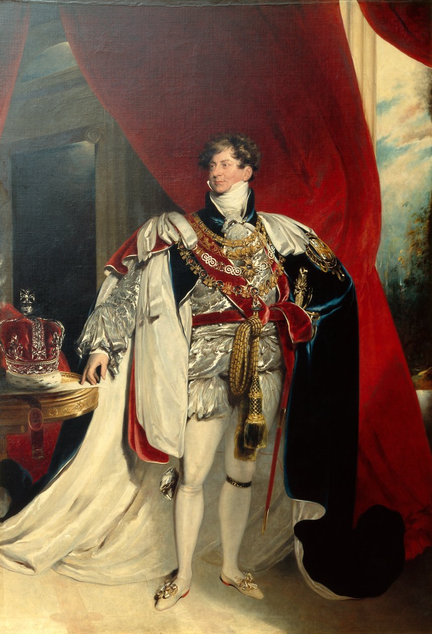 Rei Jorge IV, de pé com vestes de liga, c.1830 (óleo sobre tela) de Thomas Lawrence