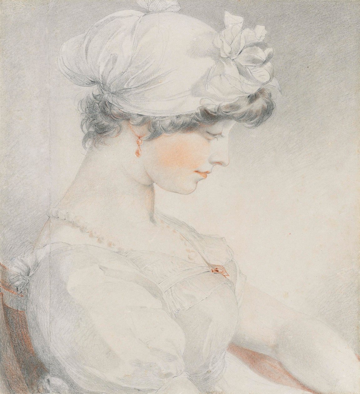 Retrato de Julia Angerstein, meio comprimento, de perfil à direita (lápis, giz preto e vermelho, com toco) de Thomas Lawrence