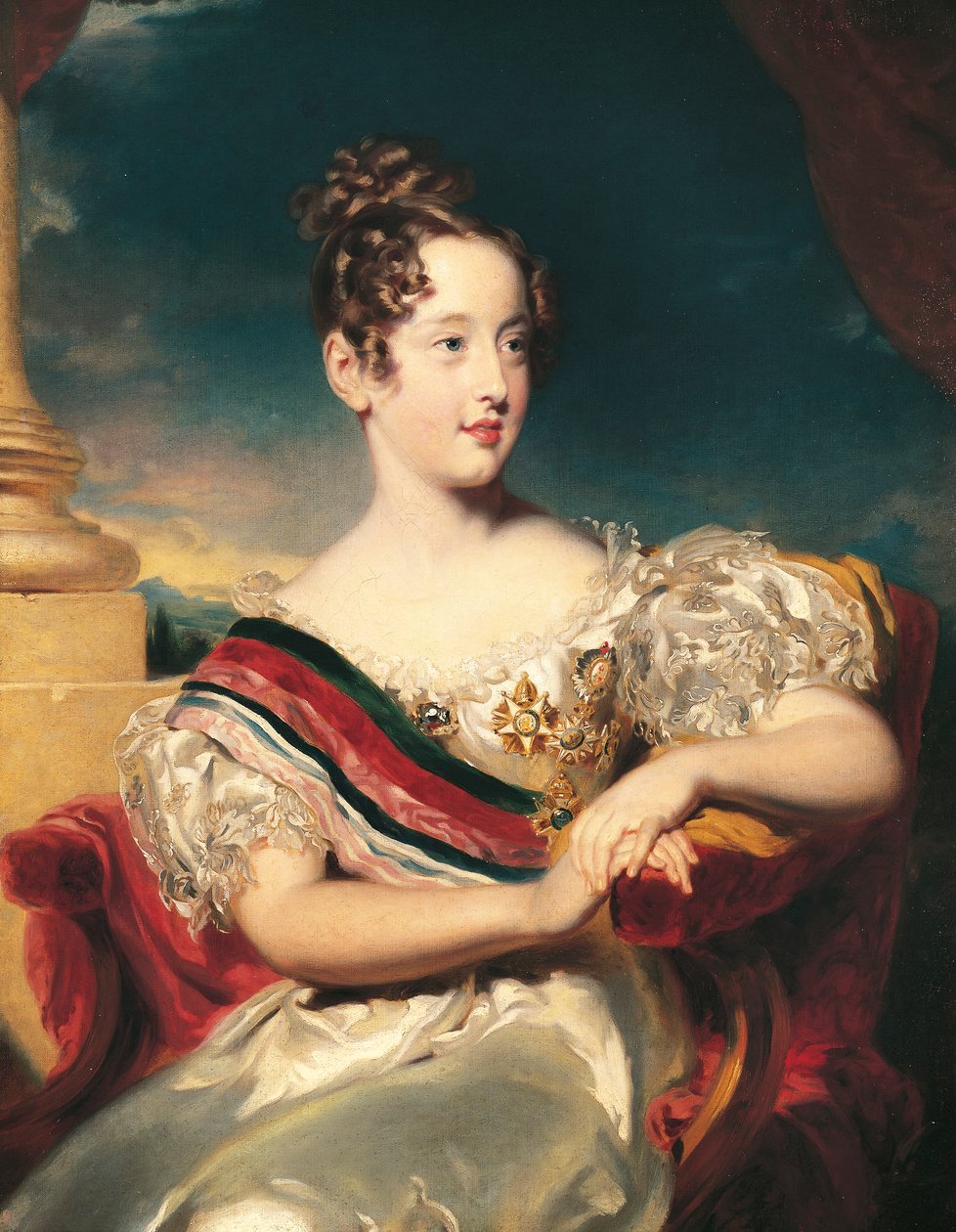 Retrato de Maria II de Portugal, Rainha de Portugal, da escola de Thomas Lawrence, pintura de Thomas Lawrence