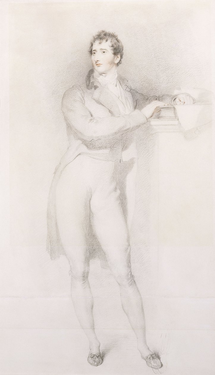 Retrato de Sir Francis Burdett, Bart, pequeno de corpo inteiro, junto a uma lareira, c.1796 de Thomas Lawrence