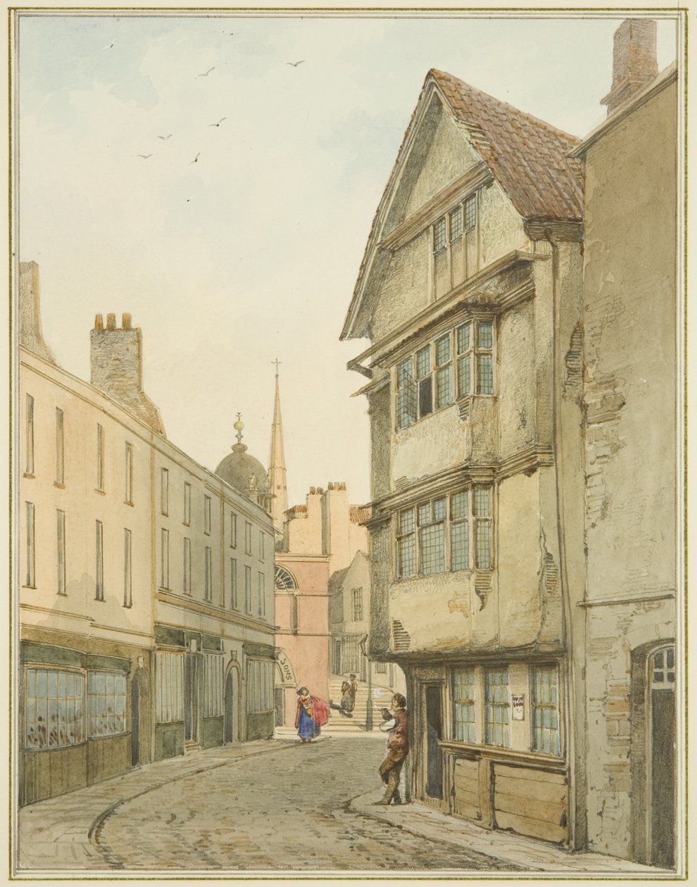Back Street, olhando para norte em direcção à Baldwin Street (aguarela sobre papel) de Thomas Leeson the Elder Rowbotham