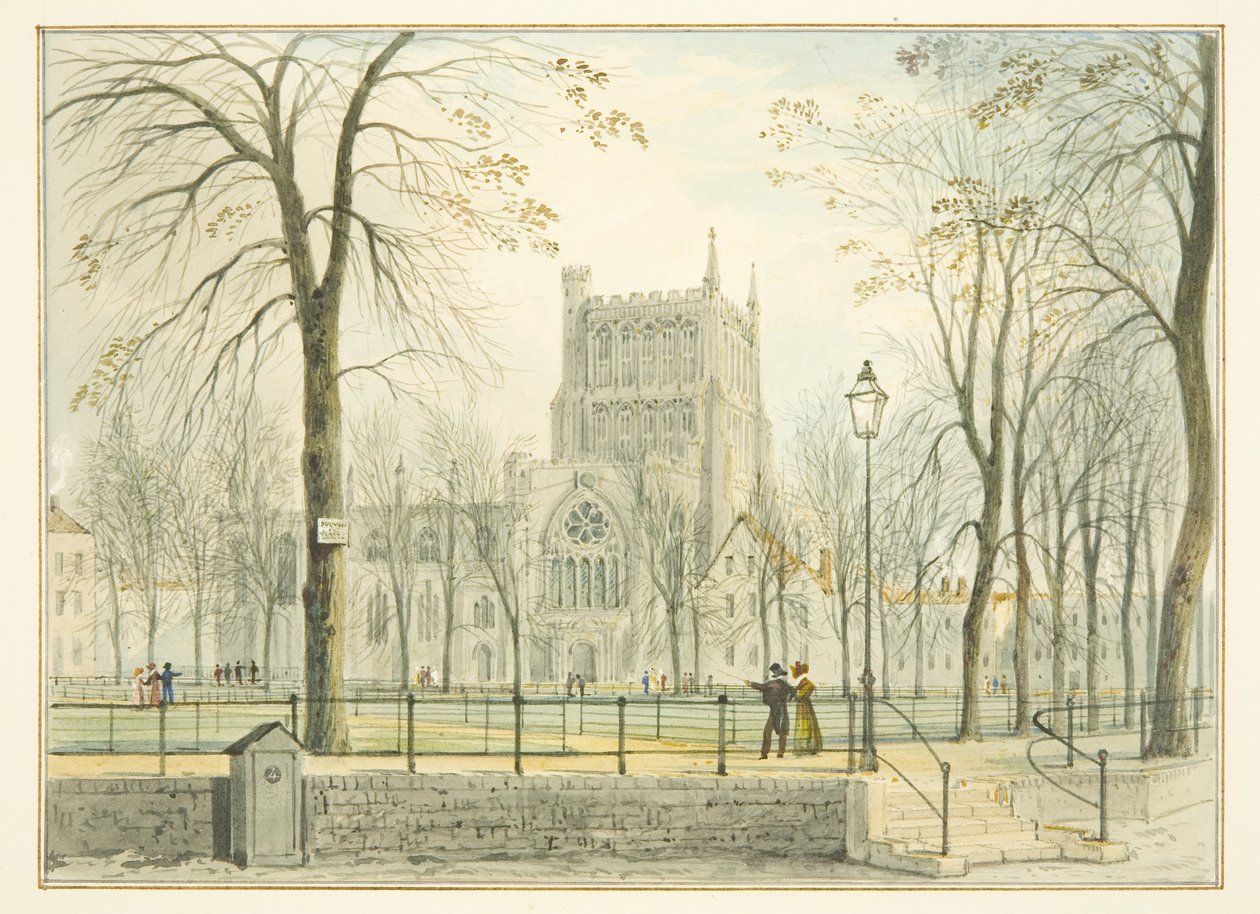 Catedral de Bristol e College Green (aguarela sobre papel) de Thomas Leeson the Elder Rowbotham