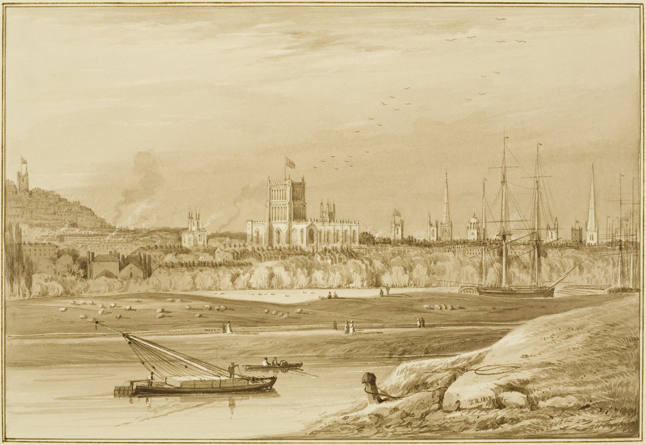 Bristol de Coronation Road com Cumberland Road, o Novo Corte e uma vista para as igrejas de Bristol de Thomas Leeson the Elder Rowbotham