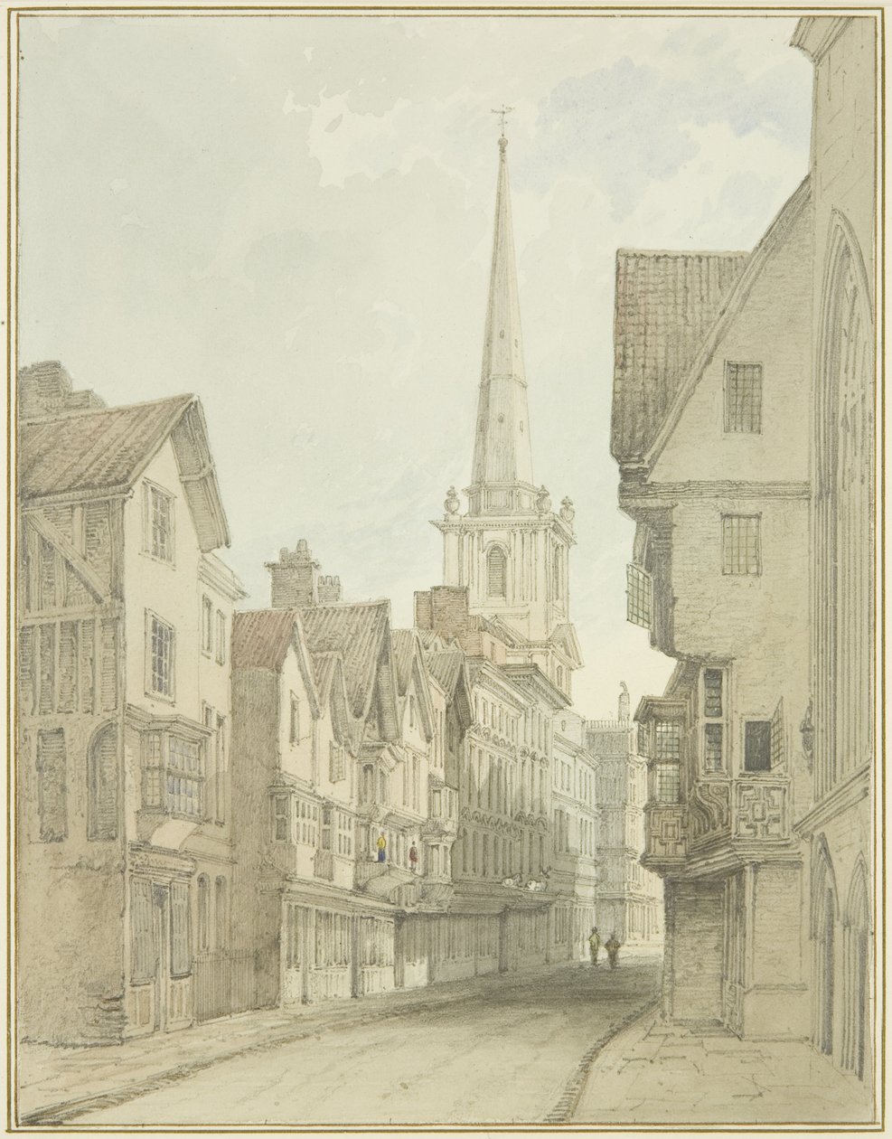 Broad Street (aquarela sobre papel) de Thomas Leeson the Elder Rowbotham